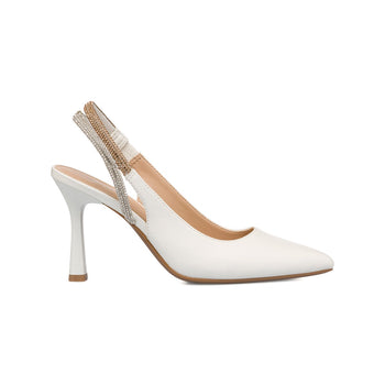 Décolleté slingback bianche con strass gioiello sul cinturino e tacco a stiletto 9 cm Lora Ferres, Donna, SKU w023000149, Immagine 0